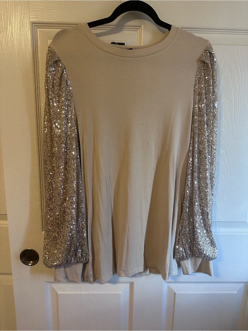 torrid Beige Top with Sequin Balloon Sleeves